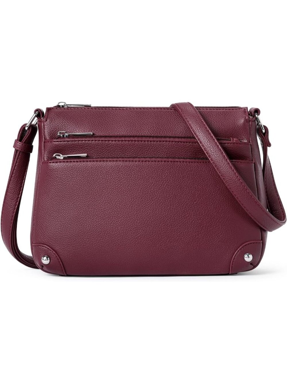 Women's Wine Red Medium Size Shoulder Handbags, Satchel Purse With Multi Zip